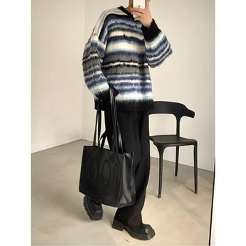 2023 New Winter Round Neck Striped Contrast Pullover Sweater Warm Mohair Knit For Men And Women