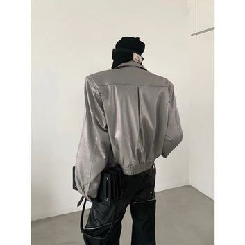 2023 New Niche Liquid Metal Design Padded Shoulder Jacket Men's Premium Silhouette Short Jacket with Lapels