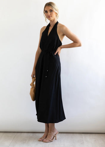 Solid hanging neck sexy backless dress
