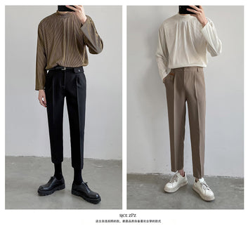 2023 light wind jacket Korean loose semi-high collar bottoming shirt long sleeve T-shirt men's trend autumn drape T-shirt