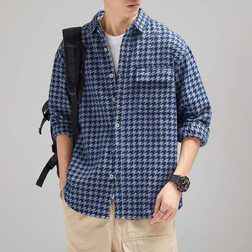 2023 Denim Shirt Boys Pi Shuai Instagram Hong Kong Style Personalized Trendy Brand Spring and Autumn New Yarn Woven Jacquard Shirt Coat