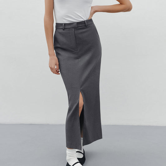 Summer fashion, sexy design, mid-waist straight skirt, European and American high-end gray slim skirt, foreign trade women's clothing
