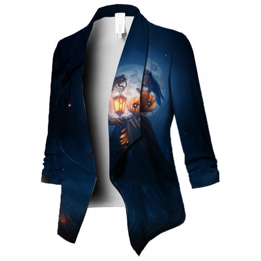 2023 Amazon Independent Station European and American Autumn/Winter Women's Digital Halloween Printed Flip Collar Women's Suit Top Coat
