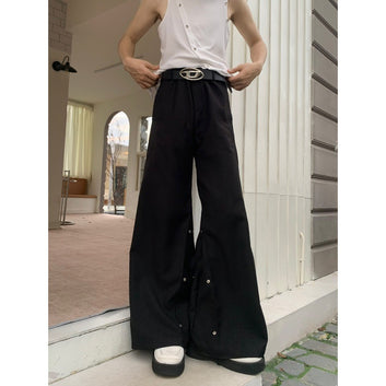 2023 new niche metal button design men's loose straight high waist high sense trousers