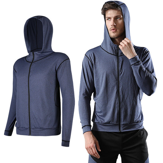 New spring and summer leisure men's sportswear quick-drying gym running thin hooded coat training breathable.