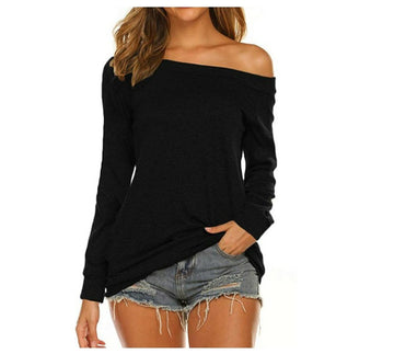 One line neck sexy off shoulder t-shirt