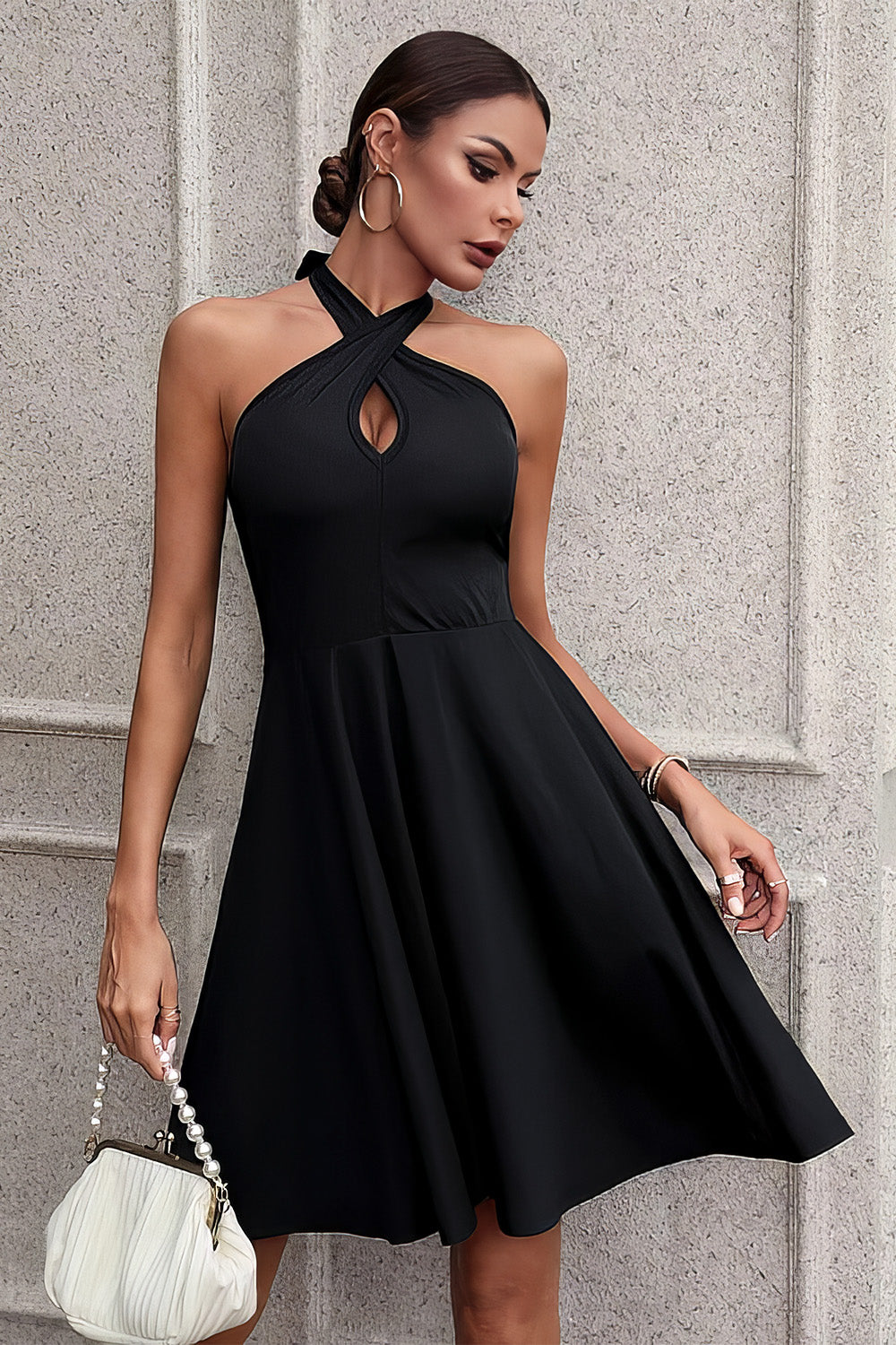 A-line neck hanging sleeveless sexy backless dress