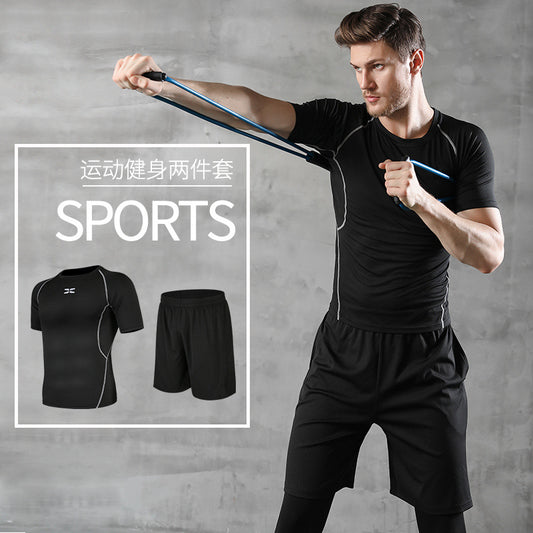 Men's gym workout suits, summer tights, quick-drying suits, training clothes, basketball short sleeve shorts, running clothes, two-piece set
