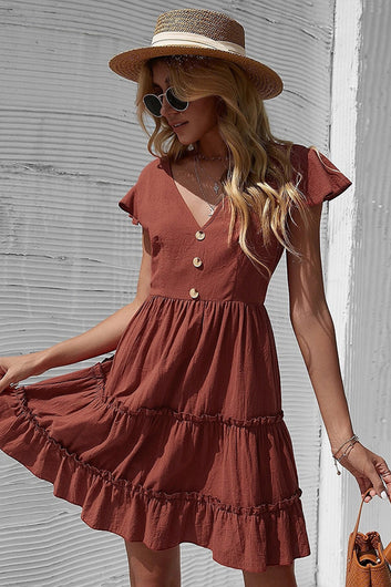 Solid Red Mid Waist Strap Dress
