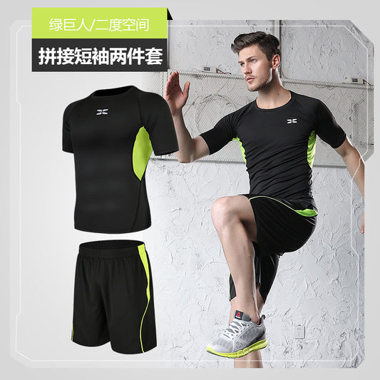 Fitness Set Men's 2024 Summer Gym Running Sports Set Summer Clothes Quick Drying Breathable Two Piece Set
