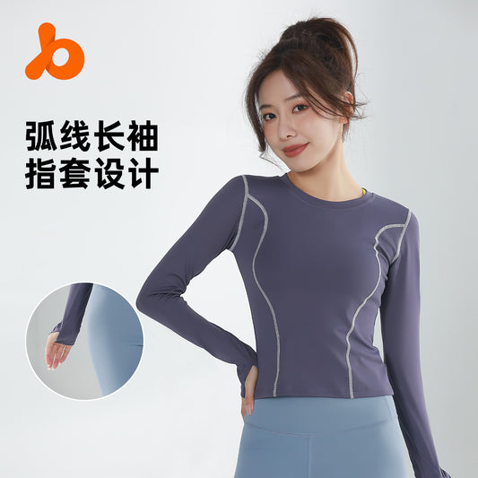 Juyi Tang Yoga Suit Sports Top Women's Curved Thumb Mouth Slim Fit Long sleeved T-shirt Quick drying Running Fitness Suit
