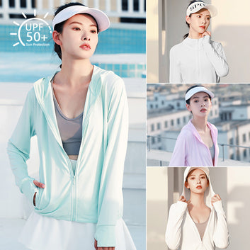 Juyitang's new sunscreen jacket thin hooded sunscreen clothing women's outdoor long-sleeved jacquard breathable quick-drying sunscreen clothing