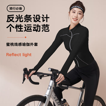 Juyitang yoga clothes peach line sense reflective jacket quick-drying slim standing collar wear fitness jacket women