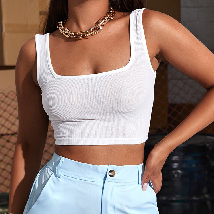 Suspended Tank Top Solid Color Slim Fit Off Shoulder Sleeveless Sexy Top