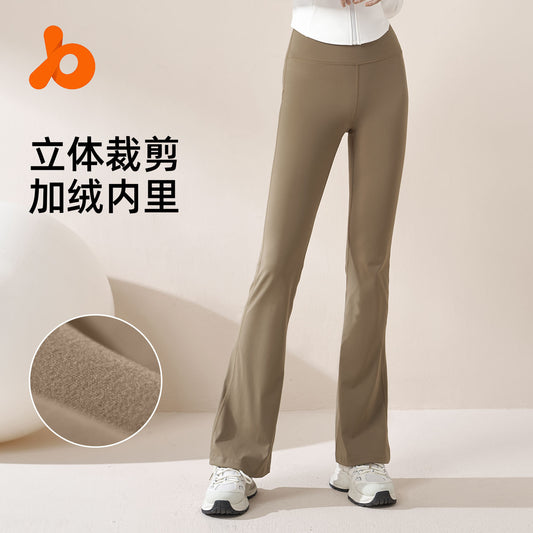 Juyitang plus velvet yoga pants nude high waist hip sports tights high elastic slim fitness pants female