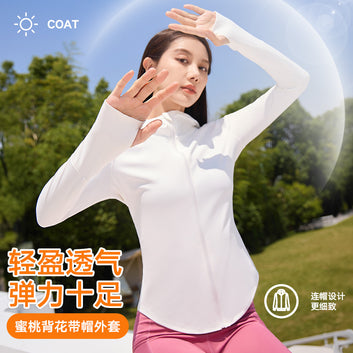 Juyi Tang New Sports Coat Cycling Thin Breathable Hooded Women's Long sleeved Outdoor Yoga Coat