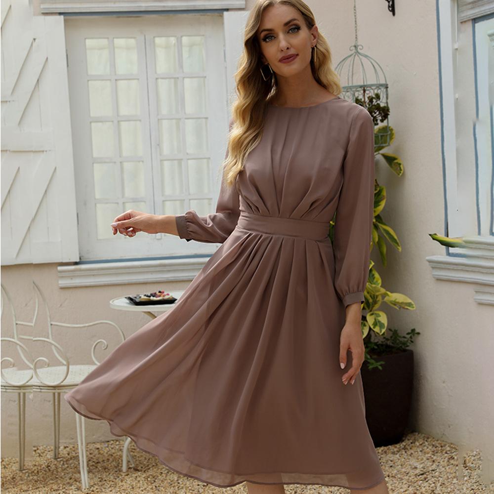 Solid pleated mid length dress