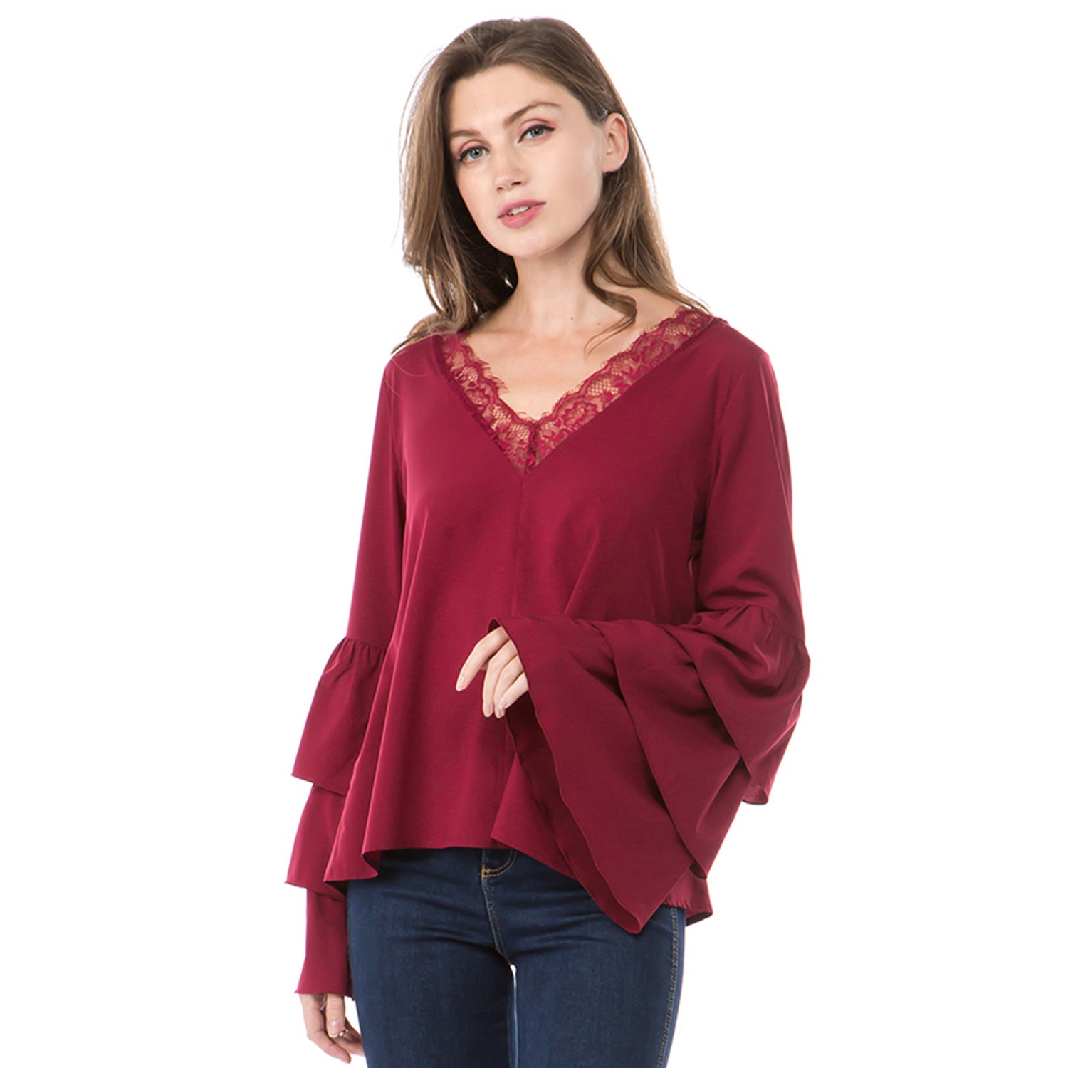 Lace Panel Flare Long Sleeve T-shirt
