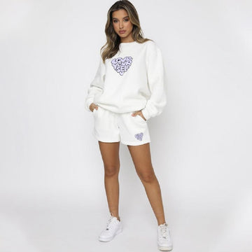 Casual shorts&printed letter long sleeved sweater two-piece set