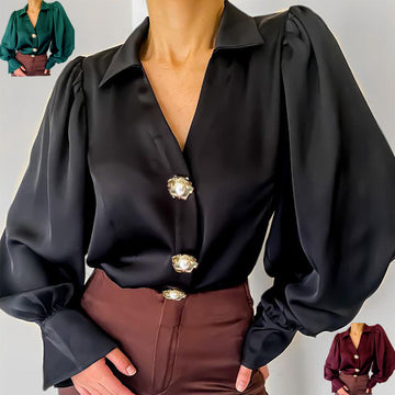 Cage Sleeve Casual Loose Satin Women's Shirt