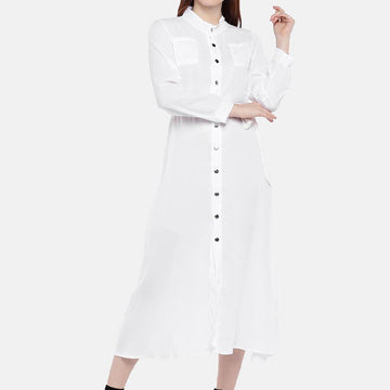 Long-sleeved front button long dress