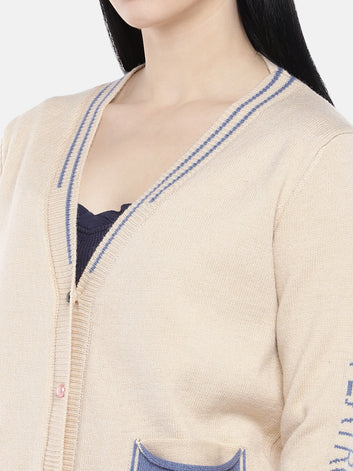 Loose V-neck front open sweater