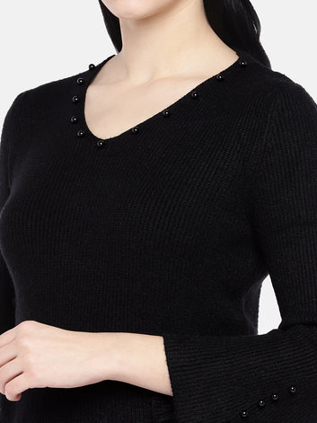 Loose V-neck front open sweater