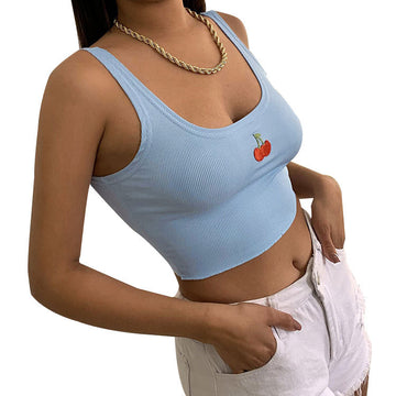 Cherry Embroidered Crop Top